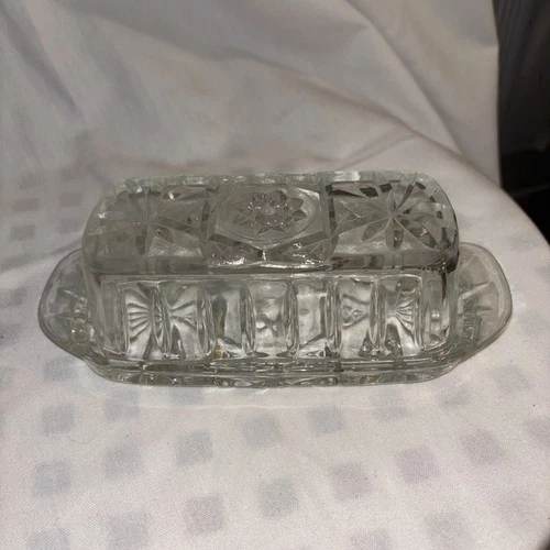 Vintage Anchor Hocking Prescut Clear Star of David Covered Butter Dish EAPC EUC