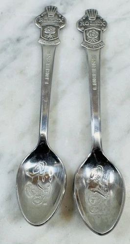 Vintage Rolex Bucherer Lucerne Switzerland Silver Plate Spoons Pair