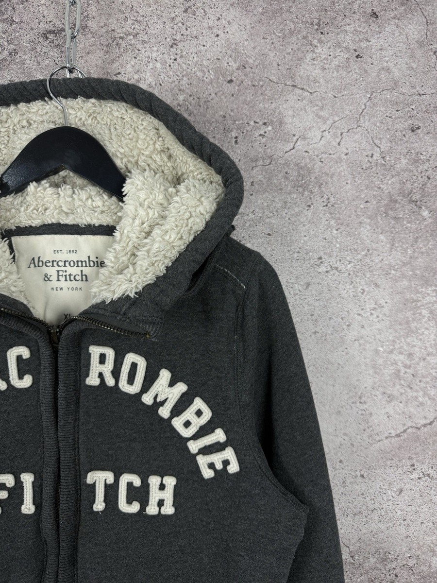 Abercrombie & Fitch Wolf Jaw Hoodie Gray Faux Fur Lined Full Zip
