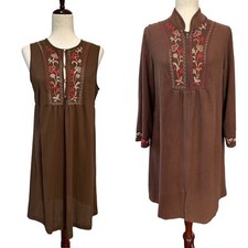Vintage 1960s Gossard Artemis Brown Embroidered Robe  Gown Set Sz Medium Rare 