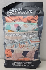 Fashion Mask Reusable Washable Cover Masks. One Size Fits Most Adults. 5 piece.