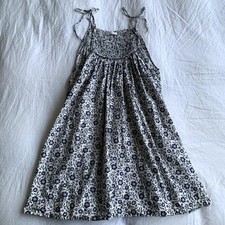 Doen Marjorie Cotton Tie A Line Smocked Mini Dress Cream Jessamine Calico Print