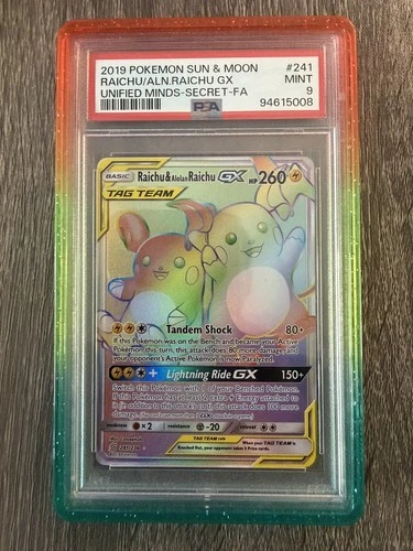 Pokémon Raichu & Alolan Raichu GX (Secret) 241/236 Sm-Unified Minds Holo PSA 9
