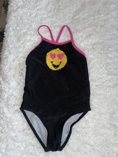 Emojination girls sz. XS black w/pin sequin emoji swimsuit. Cute, fun