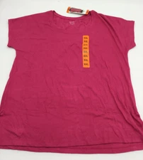 Felina Women’s Crew Neck Short Sleeve Slub Knit Stretch Top, Pink, S