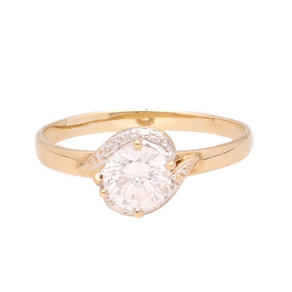 9Carat Yellow Gold Clear Quartz Solitaire & Diamond Accents Ring (Size Q 1/2)