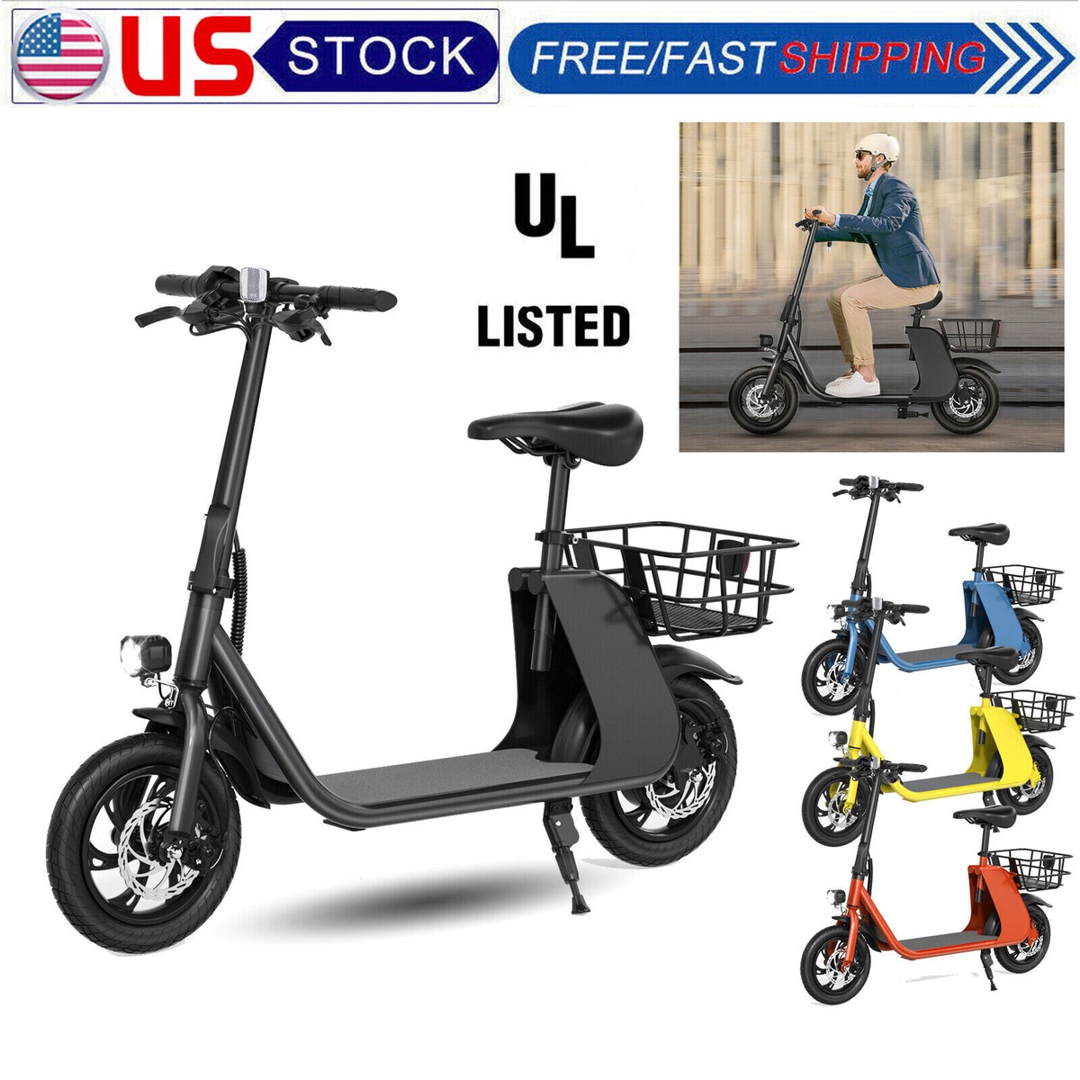 450W Foldable Sports Electric Bike E-Scooter Moped Commuter Adult