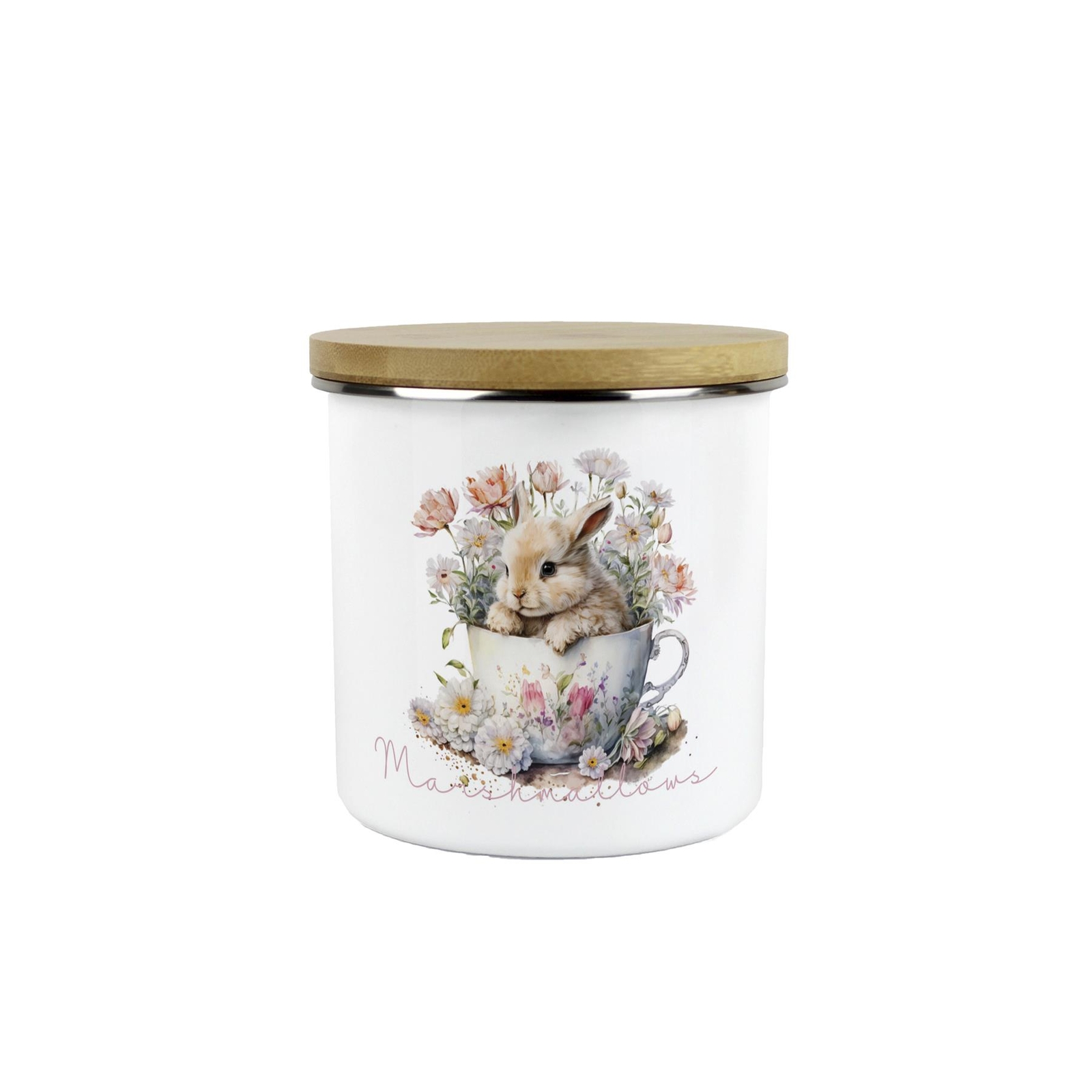 Teacup Bunny Marshmallows Canister - 600ml Enamel Kitchen Food Storage Jar Gift