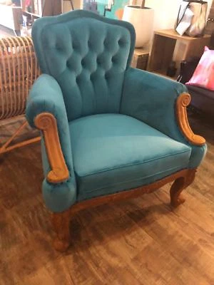 New Rococo Armchair Teak Peacock Blue Velvet Armchair Teak Peacock Blue Velvet