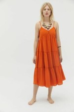 UO Agatha Tiered Midi Dress Urban Outfitters Button Orange Strap New Casual XS 