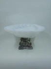 Vintage Milk Glass Shell Soap Dish Jewelry Holder On Pedestal Hollywood Regency