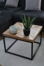 NEU Couchtisch Tisch Handarbeit Eisen/Massivholz Mango 55x55x41 Wohnzimmertisch