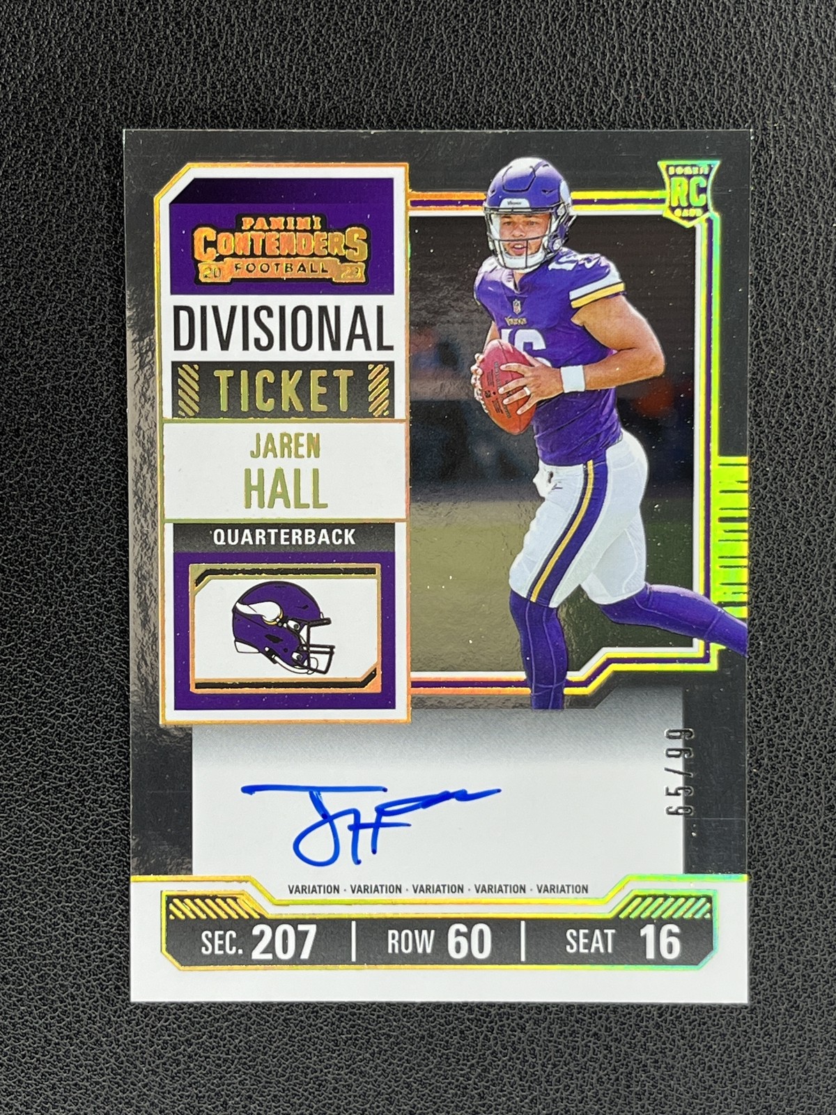 2023 Contenders Jaren Hall RC Rookie Auto Divisional Ticket Variation /99 J1S