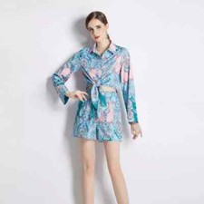 Tailleur Completo Donna Stampa Raso Colorato Pantaloni Corti Camicia GIPSY 52515