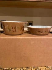 Set of 2 Pyrex Brown Americana Cinderella Nesting Casserole Dishes 471 & 473 EUC
