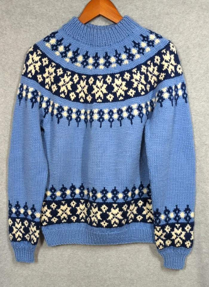 Suéter Nordic Fair Isle Mujer M/L Hecho en Salzburgo Hecho a Mano Lana Grueso De Colección Foto 2 de 4