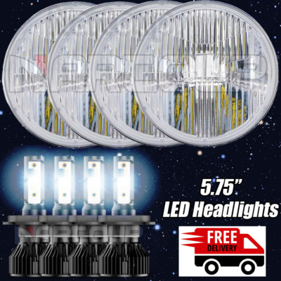 2 Pair 5.75'' High/low Round Headlight kit Set Conversion Glass Lens H5001 H5006