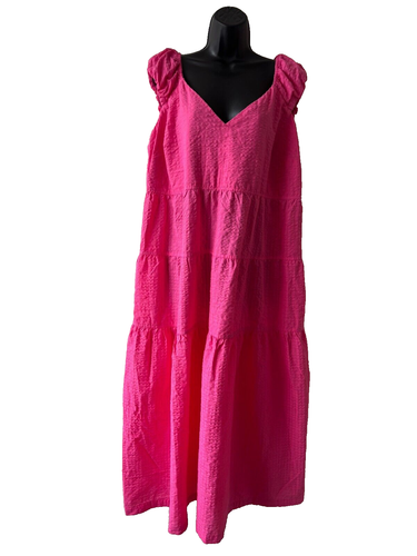 NWT Old Navy Tiered Maxi Sundress Womens Size 2X Pink Ruffle Sleeves Smocked