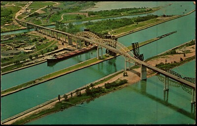 Postcard MI Sault Ste. Marie Michigan International Bridge c1960 D2