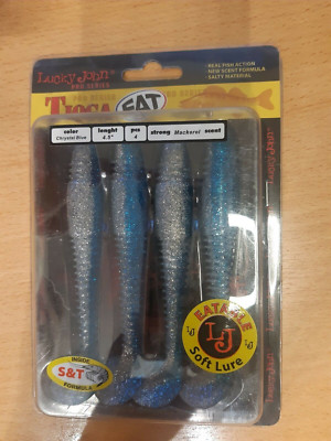 NEU 4 Angel Köder Lucky John Tioga FAT BLAU 11cm Gummiköder 4,5'' Bait Fisch fish