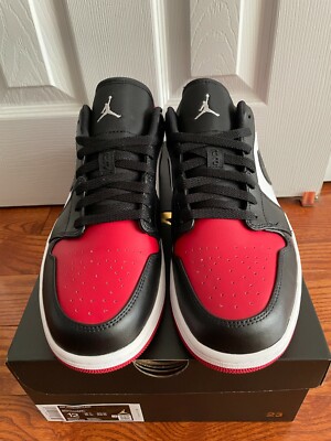 Nike Jordan 1 Low Bred Toe Size 12 553558-612 NEW Gym Red White