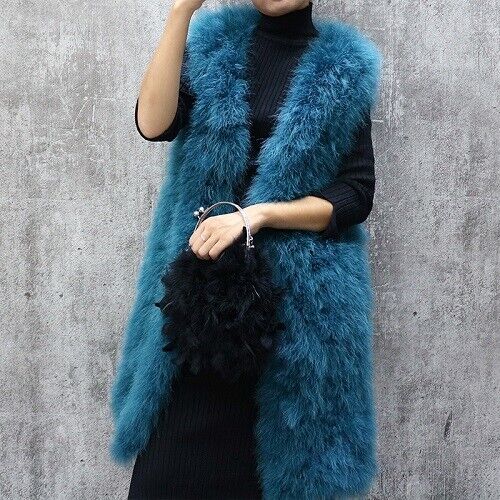Women Real Ostrich Feather Fur Vest Coat Winter Warm Waistcoat for Party Dinner - Picture 21 of 23