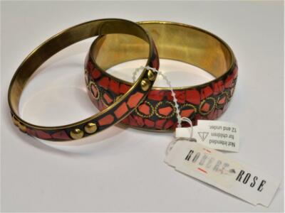 Neu mit Originalem Etikett ROBERT ROSE Goldtone Rot 2 3/4''d 2 Armreifen