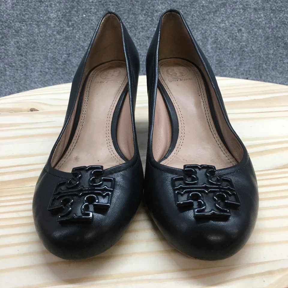 Zapatos de tacón Tory Burch para mujer 8 M Melinda informales sin cordones de cuña de cuero negro Foto 4 de 4