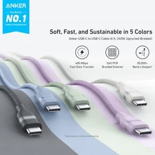 Anker USB C Cable 240W Fast Charging 6ft Upcycled-Braided for iPhone 15/MacBook