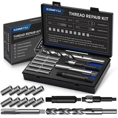 M11x1.25 Thread Repair Kit HSS Drill Tap Counterbore Tool 10PCS Steel Inserts