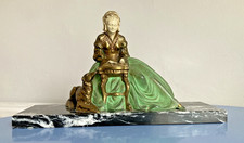 Antique French Art Deco Figurine Sculpture By R Miandres Spelter / Marble Plinth