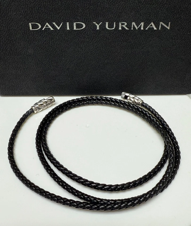 Brazalete David Yurman de plata esterlina .925 Chevron triple envoltura de cuero negro L Foto 4 de 4