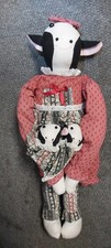 Vintage Cow doll in dress with baby cows in pocket, handmade, 23 inches long
