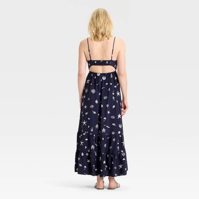 Women's Open Back Maxi Dress - A New Day Navy Blue Seashell | eBay