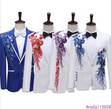 Men's Slim fit Sequins Suits Blazer Pants Floral One Button Formal Wedding 2PCS