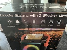 Karaoke Machine with 2 Wireless Microphones, Portable Bluetooth W/ Strobe Lights