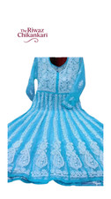Blue Anarkali Kurti  Hand Embroidered Georgette Dress for Women
