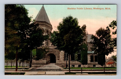 #ad #ad Muskegon MI Michigan Hackley Public Library Vintage Postcard $0.99