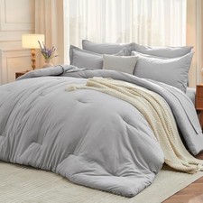 5 Pieces Twin Comforter Set, Soft Bed in a Bag Twin Twin 68"x88" Light Grey