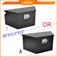 26" inch Black Aluminum/Steel Trailer Tongue Tool Box Truck Pickup Storage+Lock