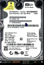 WD7500KMVV-11A27S2  WX51 DCM: EHBVJHBB WESTERN DIGITAL 750GB THAILAND APR 2010