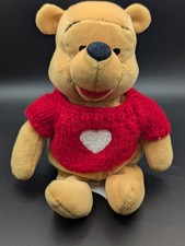 Disney Store Winnie the Pooh 8" Plush Red Heart Sweater Valentine Bean Bag VTG
