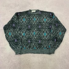 Vintage Knitted Jumper abstract patterned grandad knit sweater Men's XL