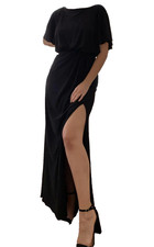 BHLDN Anthro Lena Navy Flutter Sleeve Slit Front Maxi Wedding Guest Dress Size 6