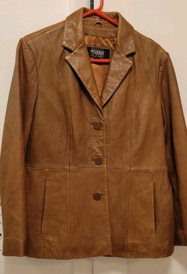 Wilsons Leather Pelle Studio Size Large Brown Tan 3 Button Closure Blazer Jacket