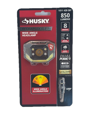 #ad Husky Rechargeable Headlamp 850 Lumens Dual Power LED USB Charging Wide Angle $24.95