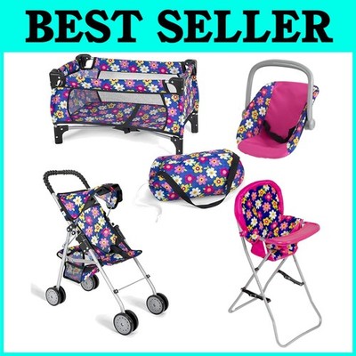 Baby Doll Nursery Set - Pack N Play, Stroller, High Chair