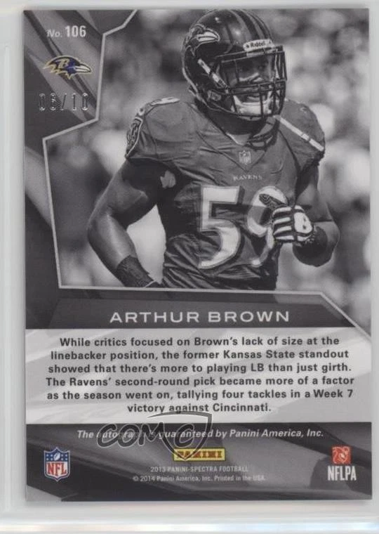 2013 Panini Spectra Rookie Auto Gold /10 Arthur Brown #106 Rookie RC - Image 2 of 2