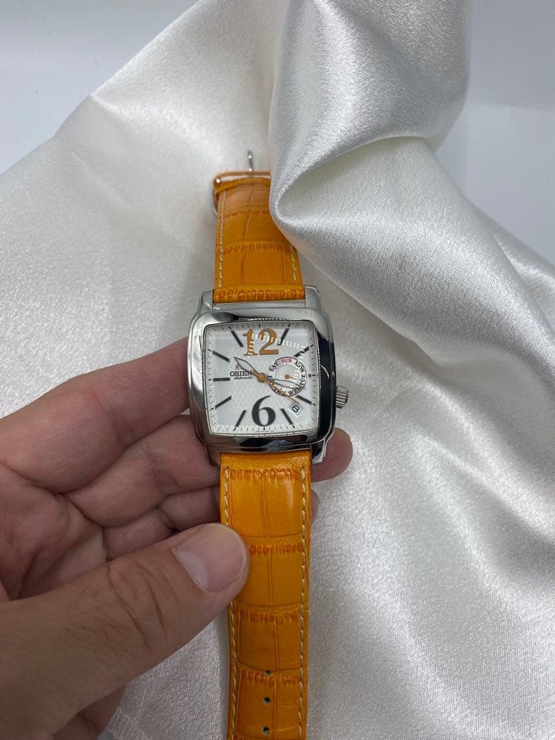 ORIENT Daydate Automatic Square Watch Orange ESAA… - image 1