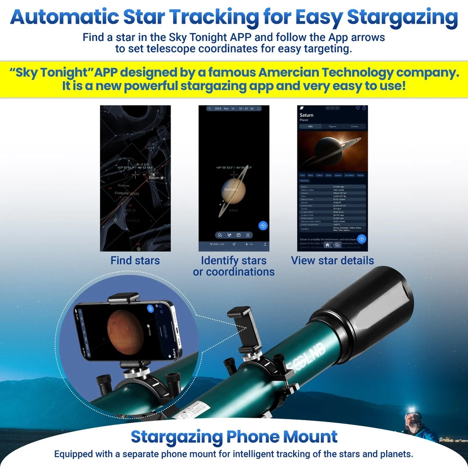 80mm Aperture 700mm Astronomy Telescopes for Adults Beginners W/ Sky Tonight APP - Image 2 of 4